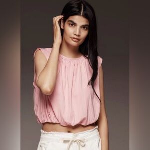 NWT, Anthropologie Bubble-Hem Pink Cropped Sleeveless Women's Top size XL